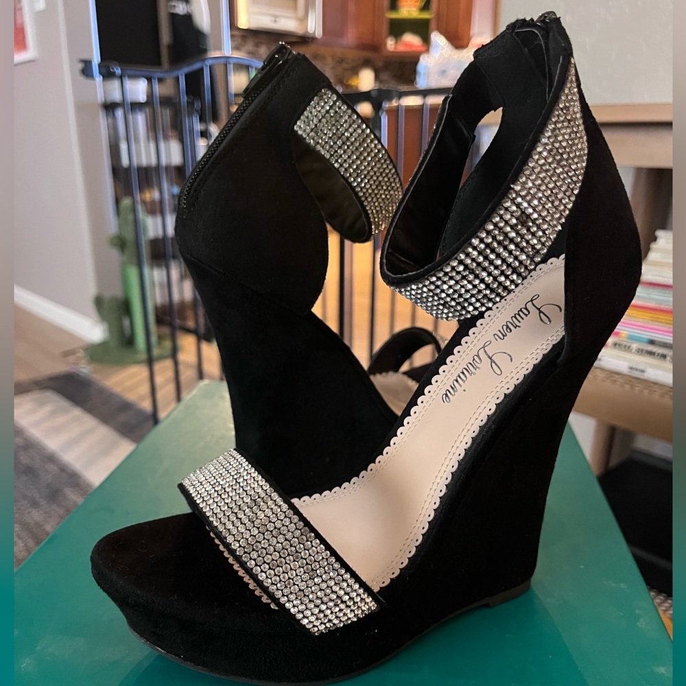 Lauren Lorraine Suede and Crystal Wedges
